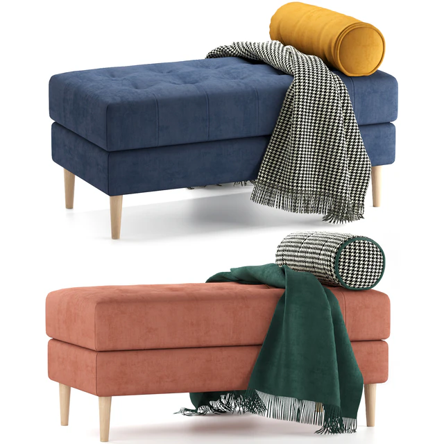 Siteno bench in 4 colors (Barhat Emerald / Barhat Blue / Salmon / Velvet Ocean) by Divanru — Descargar