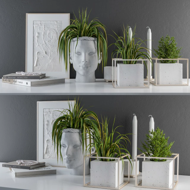 Decorative Set Sculpt Pot and Plants — Скачать