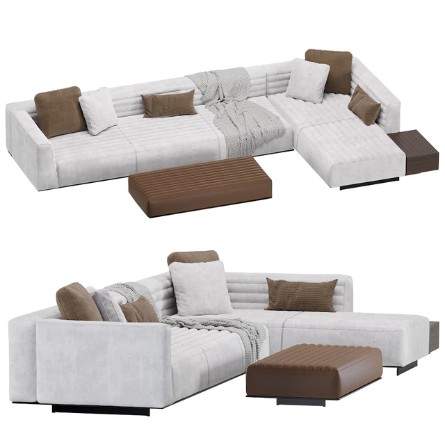 Roger Modular Sofa Minotti 2 version Leather & Velvet — Descargar