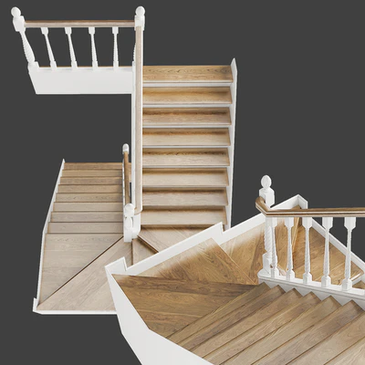Classic two-march staircase with staggered steps — Ver 3