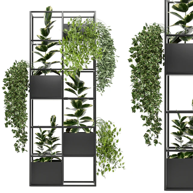 indoor plants in rusty concrete pot on metal shelf - Set 110 — Скачать