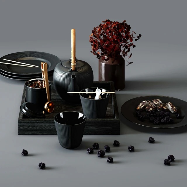 BLACK FLUTED set - thermal teapot, plates and cups — Descargar