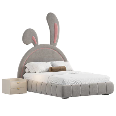 Nettie Microfiber Leather Rabbit Shaped Bed Frame — Ver 6