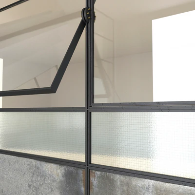 SET 4 Steel Factory Windows wired glass wireglass — Ver 3