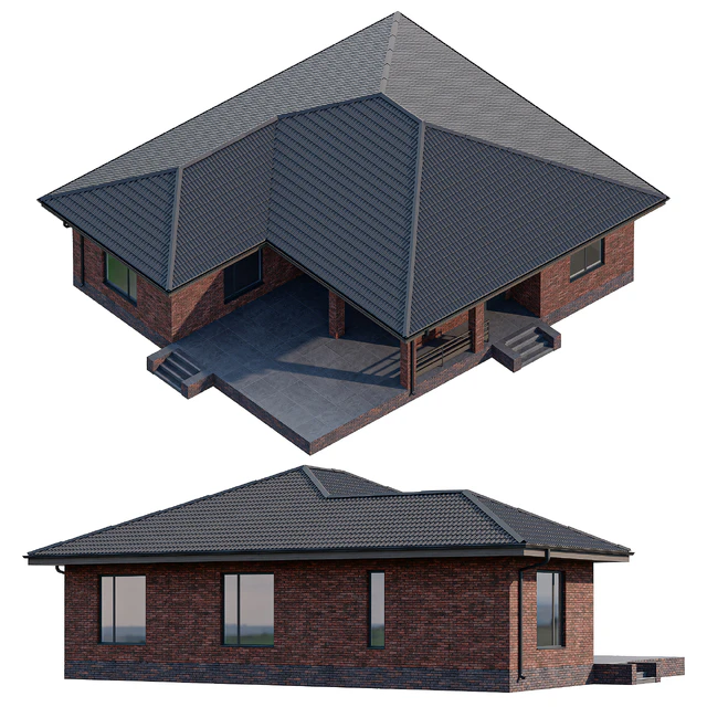 Одноэтажный кирпичный дом с террасой — Скачать