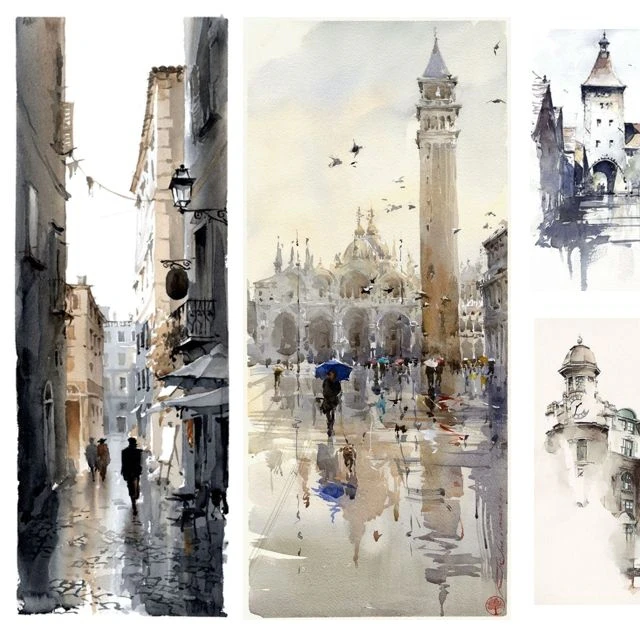 Texture watercolor paintings in gray-beige tones. — Descargar