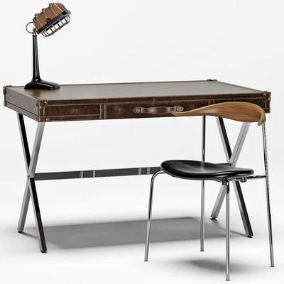 Luke Industrial Leather Desk, CH88 Stacking Chair, Shermer Industrial Lamp — Ver 1