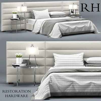 RH Modern custom  horizontal channel fabric hedboard bed — Вид 1