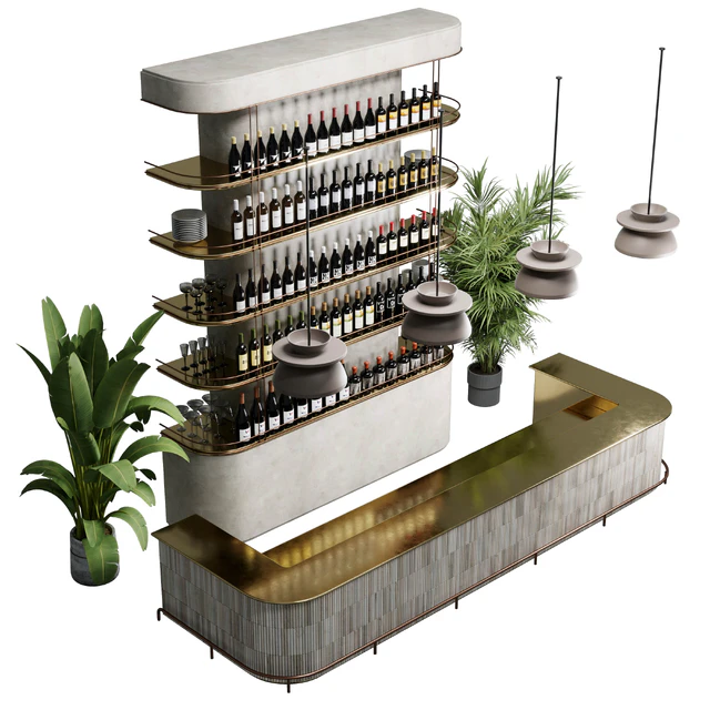 Reception Desk for Restaurant and Caffe with cabinet wine rack set 08 — Скачать