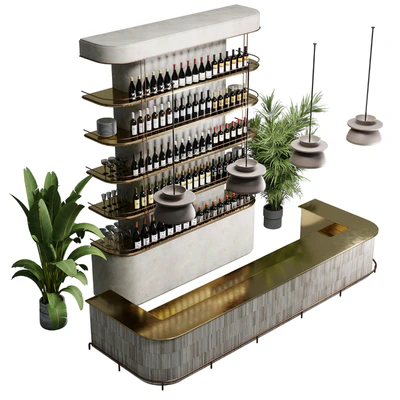 Reception Desk for Restaurant and Caffe with cabinet wine rack set 08 — Вид 7