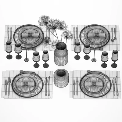 Table service 24. Dried flower, bouquet, hogweed, branches, cutlery, glass, sparkling wine, luxury decor, eco design, vase — Ver 7