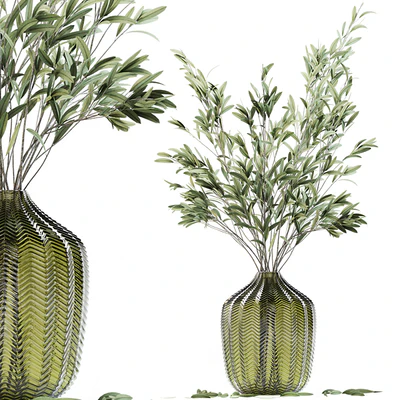 Olive stems in green glass vase — Ver 1