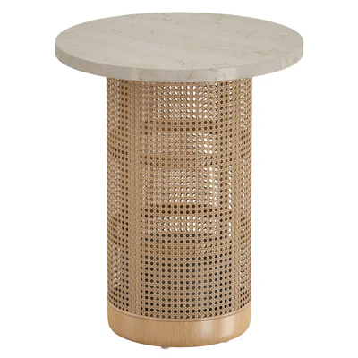 Круглый Журнальный столик Vernet Travertine Cane End Table (Crate and Barrel) — Вид 1