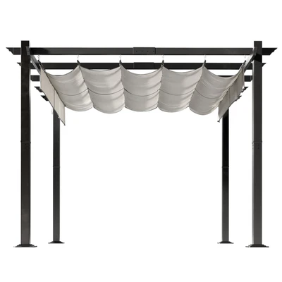 Metal pergola. Gazebo with a sliding fabric canopy. — View 5