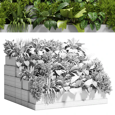 Stairs plant - Collection outdoor indoor plant 78 concrete vase pot fern bush grass — Ver 5