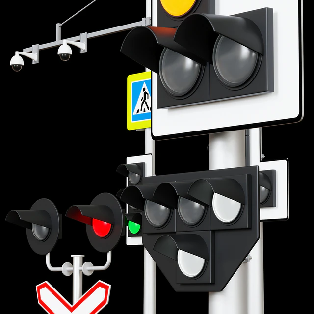 Road elements. Fences, traffic lights, cameras, parking meters. — Descargar
