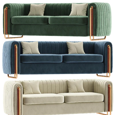 Modern Velvet Sofa Channel Tufted Arms and Back Green — Ver 1