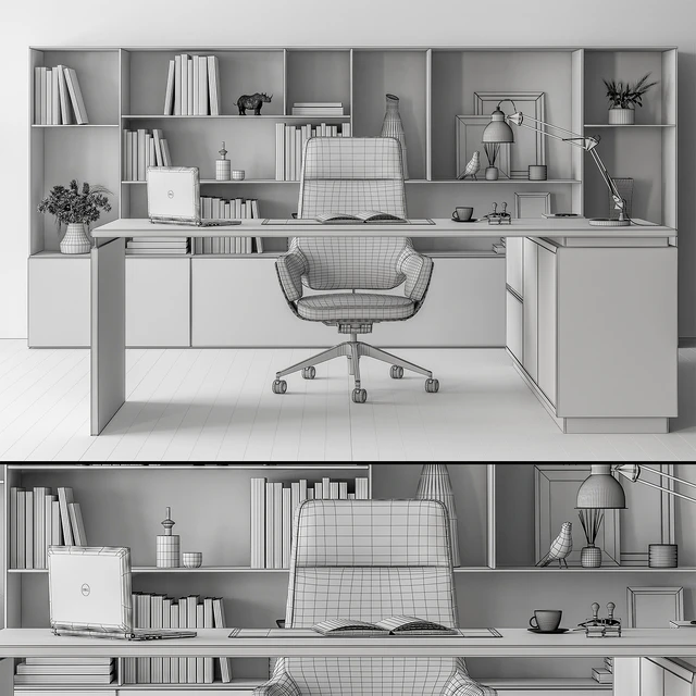 Boss Desk and Library Black and Beige - Office Furniture 315 — Скачать