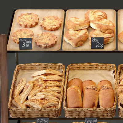 Showcase with pastries for shop and cafe. Bread — Ver 7