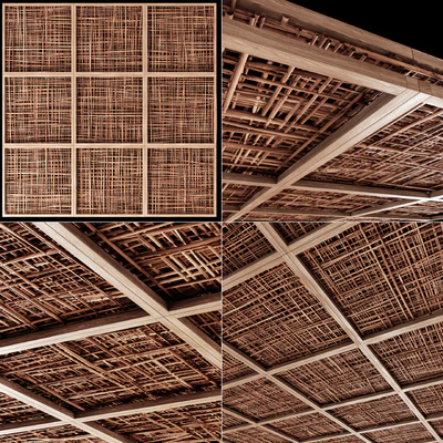 Ceiling wood cage thin branch n4 / Wooden ceiling made of thin branches on beams — Ver 1