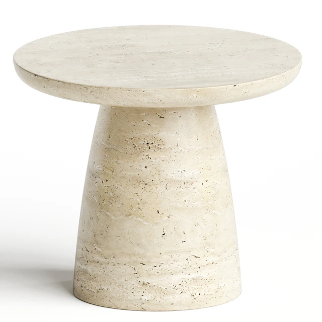 Contemporary Minimal Round Coffee Side Table in Travertine Stone Natural Pores — Descargar
