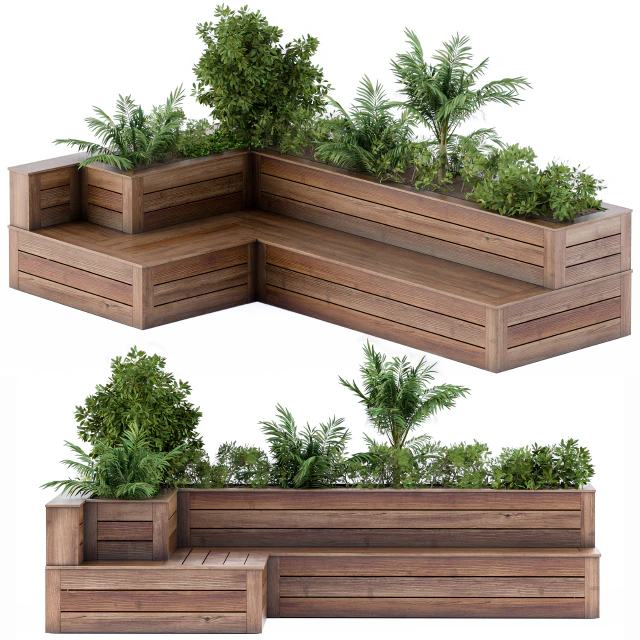 Roof Garden- Back Yard Furniture Bench with Flower Box — Descargar