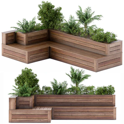 Roof Garden- Back Yard Furniture Bench with Flower Box — Ver 3