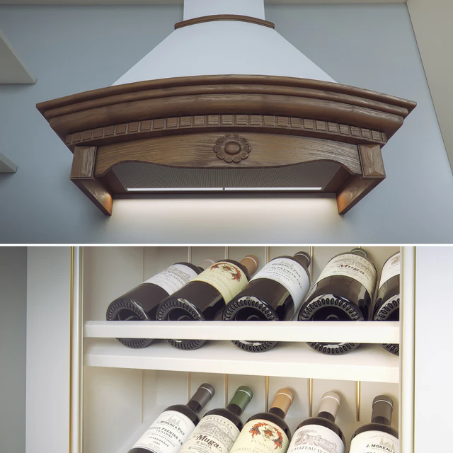 Kitchen TM "DEKS", 4 types of finishes + components (hood, faucet handles, a bottle of wine) — Descargar