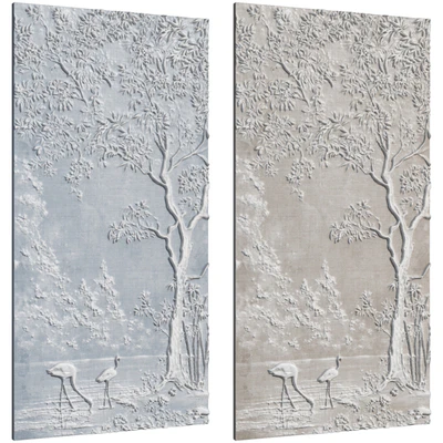 Botanical bas-relief plaster wall decorative panel flamingo forest lake tree nature — View 7