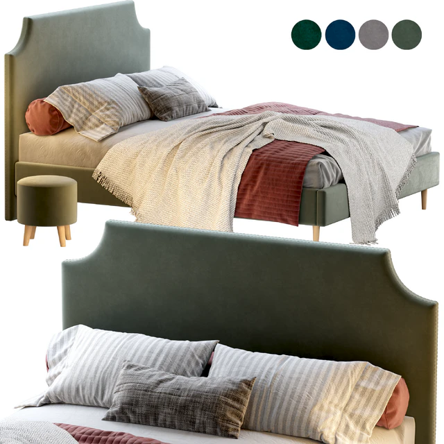 Кровать Адона-Legs 160 Velvet Olive / Blue / Grey / Emerald двуспальная Диванру с пуфом Плиди — Скачать