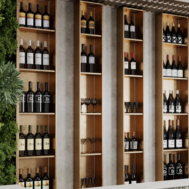 Reception Desk for Restaurant and Caffe with cabinet wine rack set 09 — Download