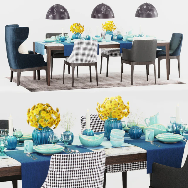 Molteni Dining Table and Chairs with Decor — Descargar