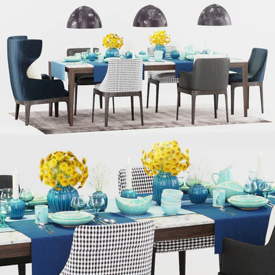 Molteni Dining Table and Chairs with Decor — Ver 1