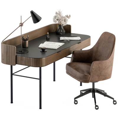 Home Office Wood and Black Table - Office Furniture 292 — Ver 6