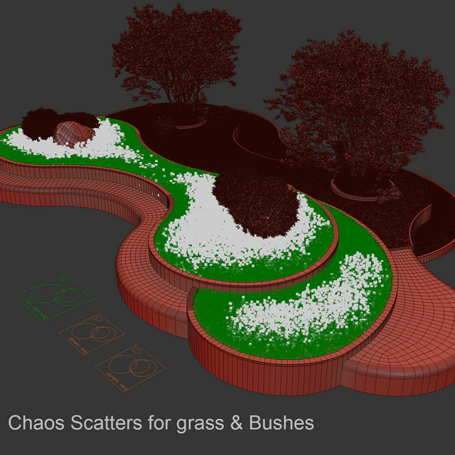 Landscaping Figure with Plants Waterfalls and Fish — Скачать
