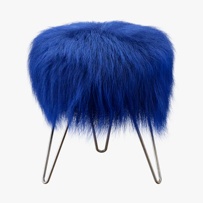 Blue Fake Fur Whimsical Stool — Ver 1