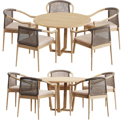 Wooden Outdoor Dining Sets Round Dining Table with 5 Chairs — Ver 1