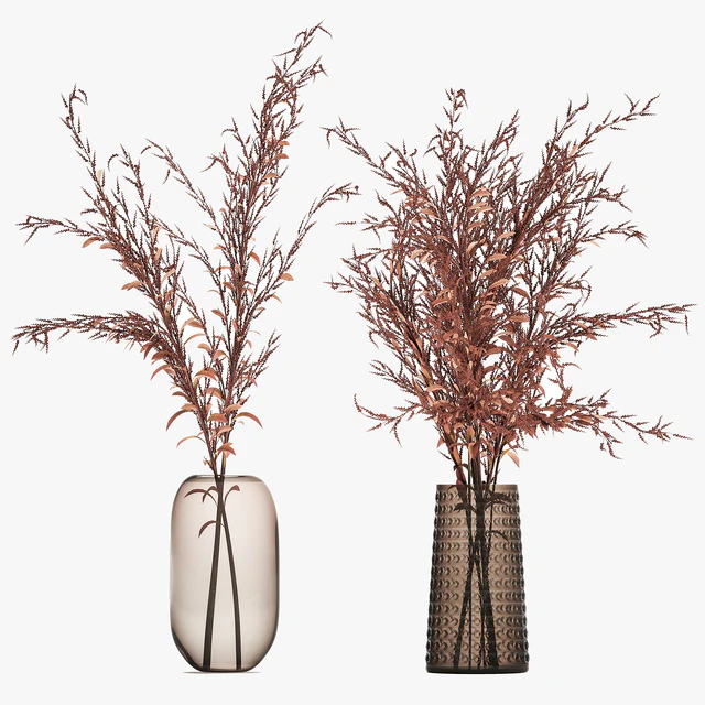 Bouquet of red branches of dried flowers in a glass vase with Goldenrod, Solidago. Set 153. — Descargar