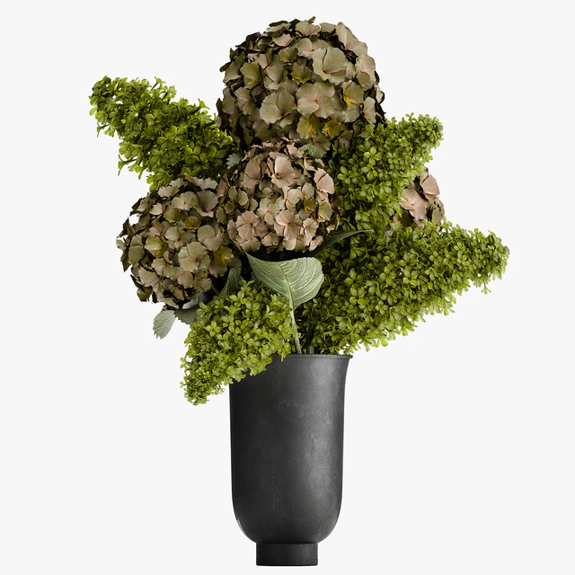 Beautiful modern bouquet of green flowers in a black vase with Hydrangea, green Lilac. 169 — Descargar