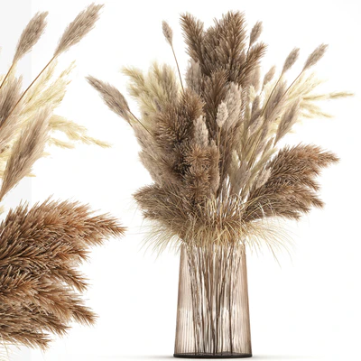 Beautiful lush bouquet of dried flowers in a vase with dry branches of pampas, Cortaderia, white reeds. 146. — скачать