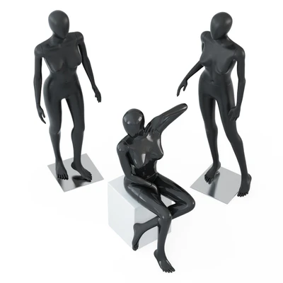 Two female mannequins stand and one sits on a white square stool 58 — Ver 5