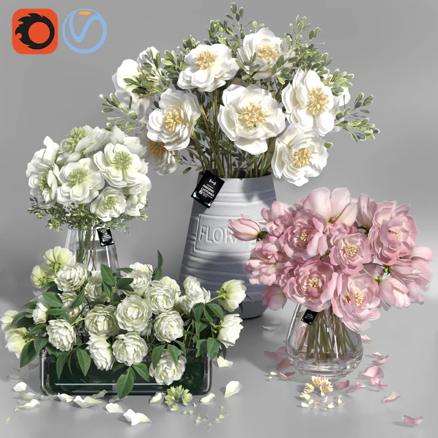 White and Pink tone Peonies Vases — Скачать