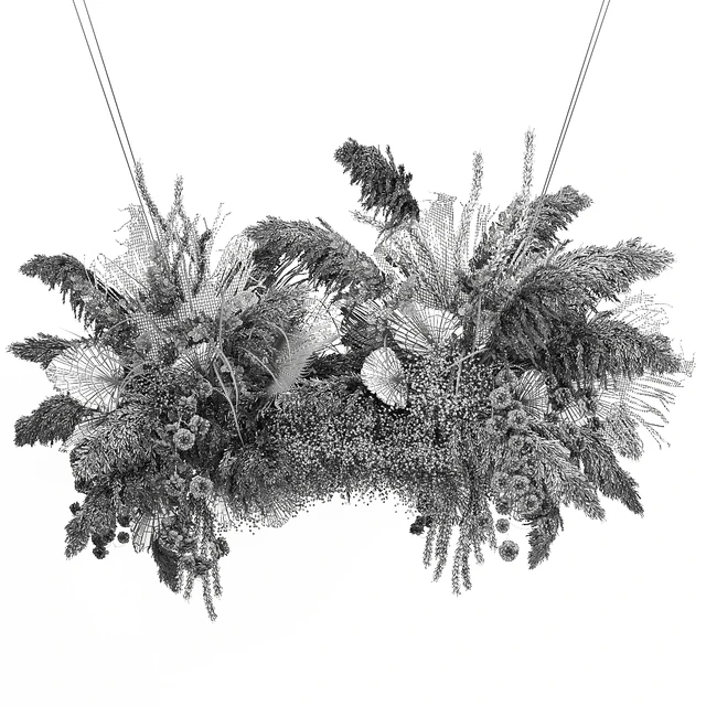 Hanging bouquet and installation under the ceiling, decor above the table made of dried flowers, palm leaf and pampas grass. 232. — Descargar