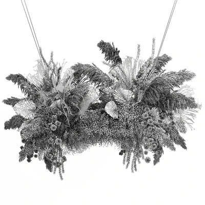 Hanging bouquet and installation under the ceiling, decor above the table made of dried flowers, palm leaf and pampas grass. 232. — Ver 7
