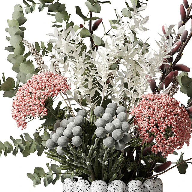 Bouquet with eucalyptus and flowers in a white vase — Download