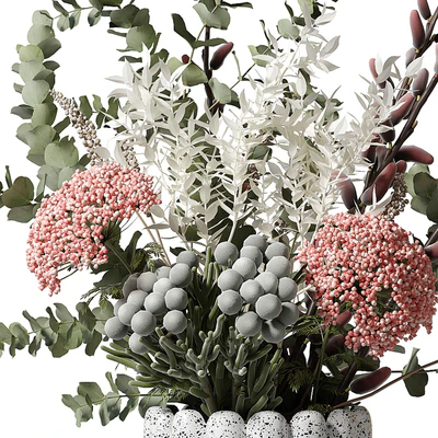 Bouquet with eucalyptus and flowers in a white vase — View 3