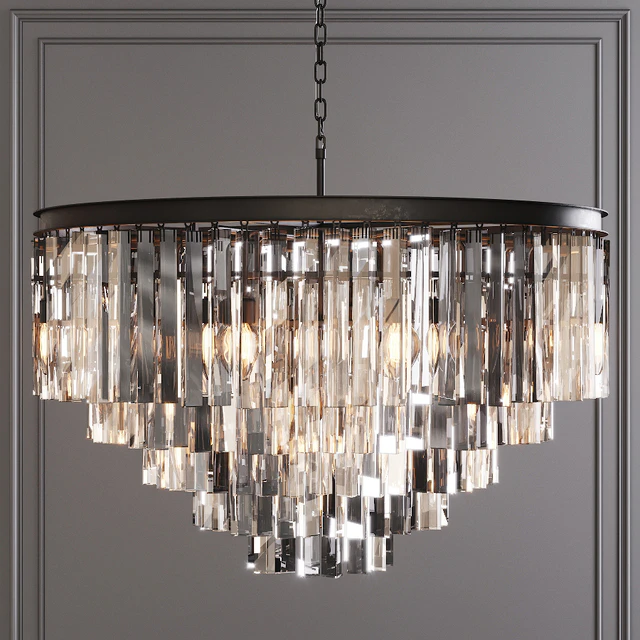 Restoration Hardware 1920S ODEON CLEAR GLASS FRINGE 5-TIER CHANDELIER Black — Descargar