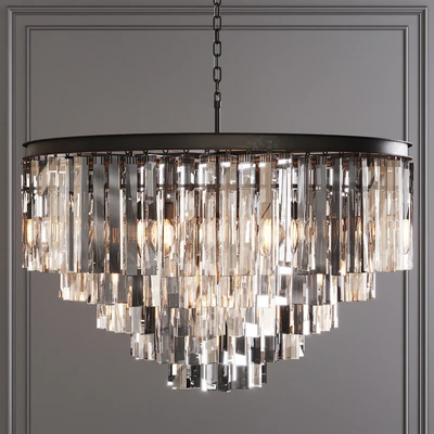 Restoration Hardware 1920S ODEON CLEAR GLASS FRINGE 5-TIER CHANDELIER Black — Ver 1