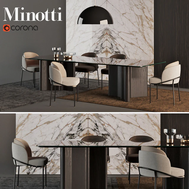 MINOTTI Chair "Fil Noir dinning" + Table "Luo dinning" — Скачать