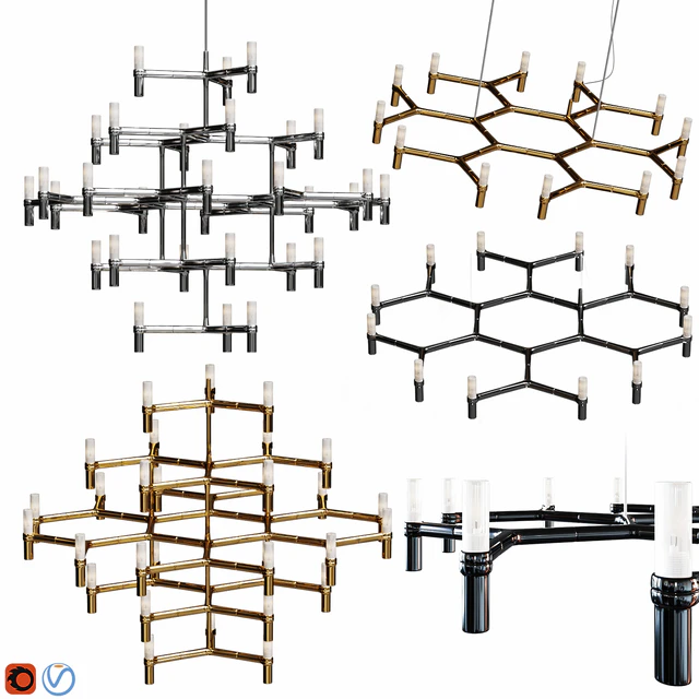 Equinox set chandeliers Gold, Black, Nickel — Descargar